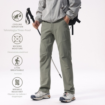 Muške softshell planinske hlače, ravnog kroja (90% najlon, 10% spandeks; prednji zip; više džepova; jesen 2025)