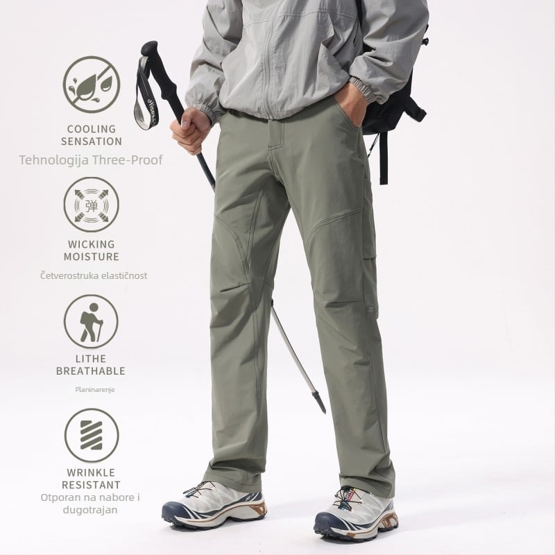 Muške softshell planinske hlače, ravnog kroja (90% najlon, 10% spandeks; prednji zip; više džepova; jesen 2025)