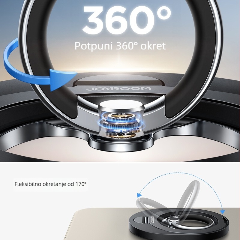 Držač prstena za telefon s rotirajućim i sklopnim magnetskim dizajnom (cinkova legura, ABS PC, silikon)