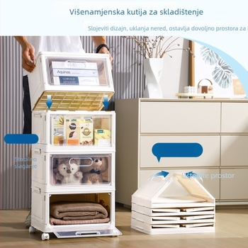 Sklopivi plastični ormarić za pohranu, više-slojni, otporan na prašinu, s kotačićima, kapacitet 20–30 L