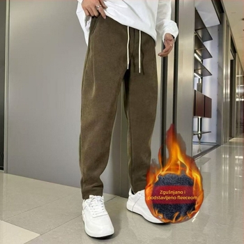 Muške haremske hlače, gradski vanjski stil, s fleece podstavom, labav kroj, pojas srednje visine, poliester tkanina