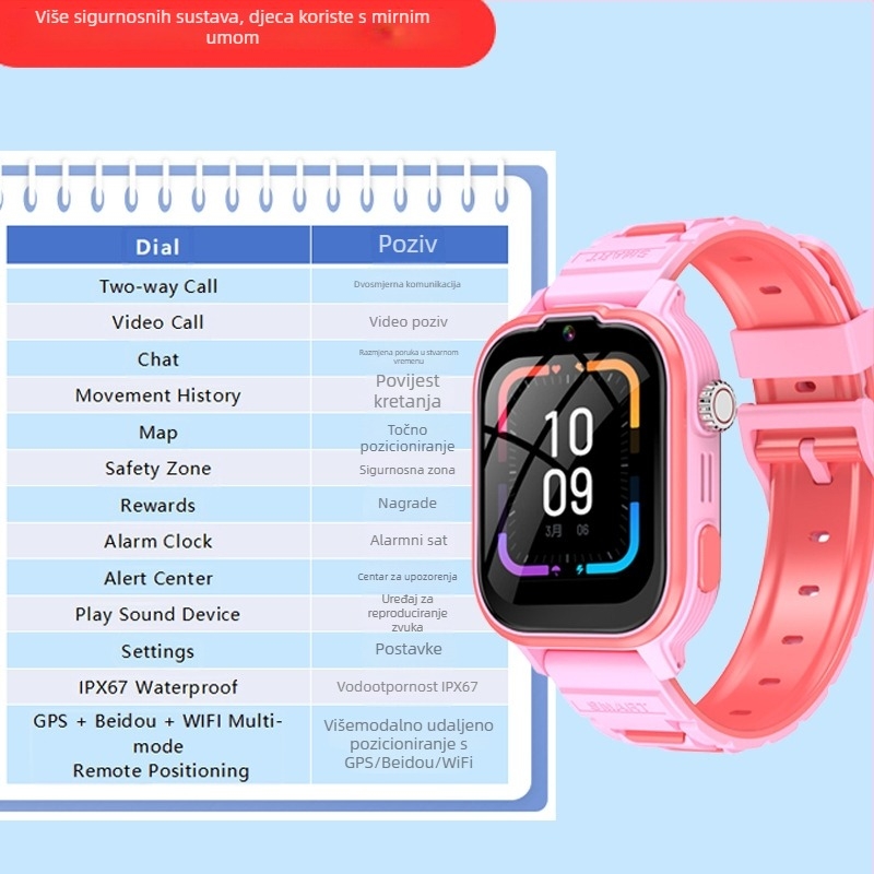 Dječji pametni sat s video pozivom, snimanjem fotografija, GPS daljinskim određivanjem, protiv gubitka, 512MB RAM