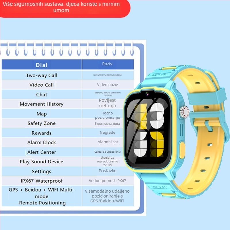 Dječji pametni sat s video pozivom, snimanjem fotografija, GPS daljinskim određivanjem, protiv gubitka, 512MB RAM