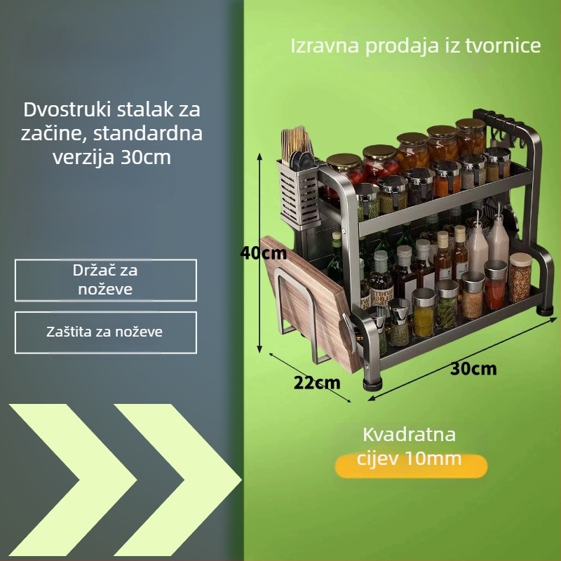 Stalak za začine od karbonskog čelika, višeslojni, na kuhinjski pult, bez bušenja
