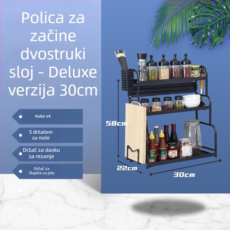 Stalak za začine od karbonskog čelika, višeslojni, na kuhinjski pult, bez bušenja