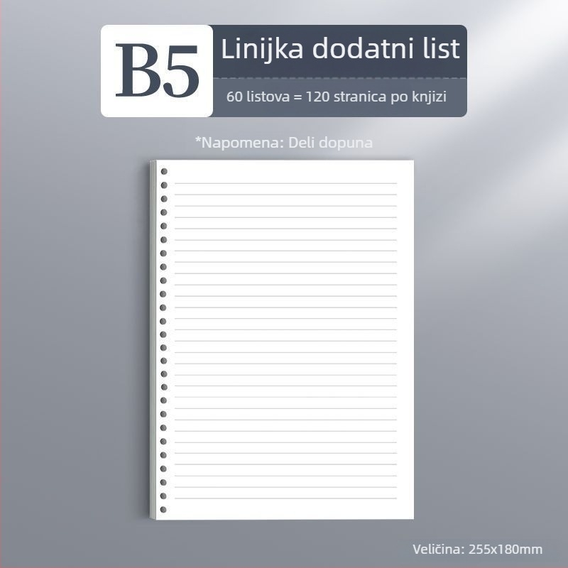 Deli dnevnik s izmjenjivim listovima, dostupni formati A4/A5/B5, Dowling papir, 60 listova, rupe B5/26