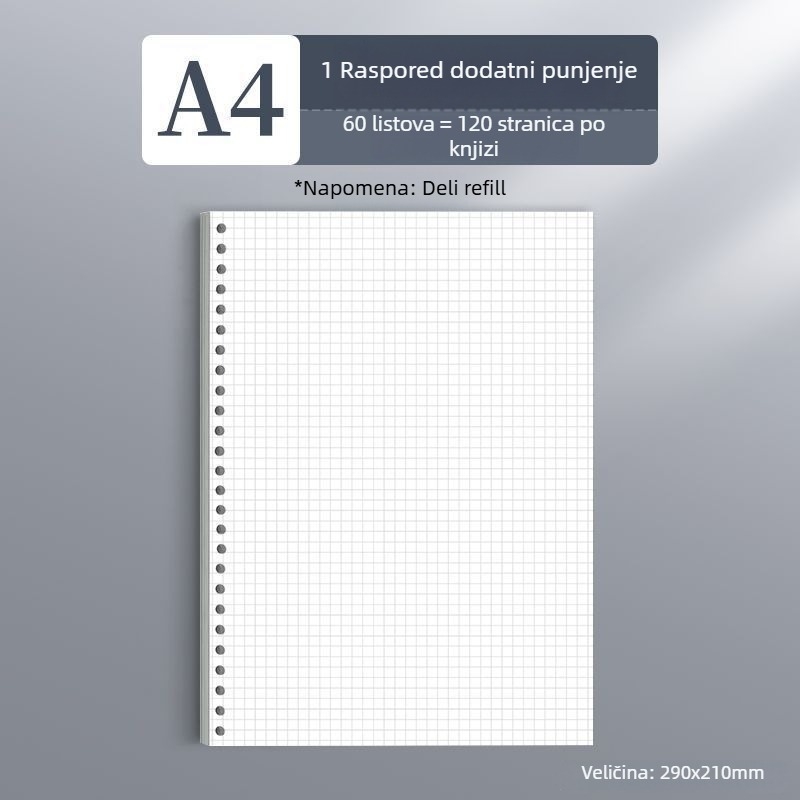 Deli dnevnik s izmjenjivim listovima, dostupni formati A4/A5/B5, Dowling papir, 60 listova, rupe B5/26