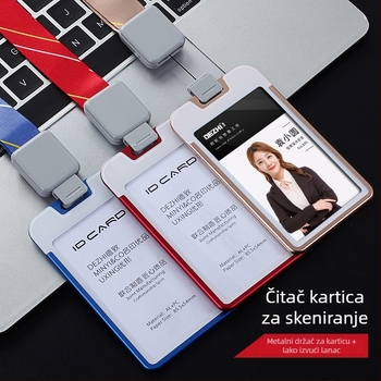 Komplet radne iskaznice s izvlačnim kaišem i teleskopskim držačem kartice, s otisnutim logotipom