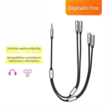 Digital Fox 3,5 mm 1–4 audio splitter kabel za dijeljene slušalice s mikrofonom – najlonsko jezgro, bakreni vodiči
