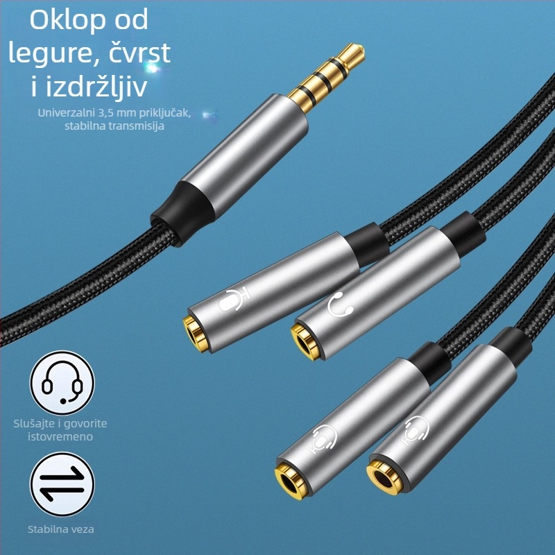 Digital Fox 3,5 mm 1–4 audio splitter kabel za dijeljene slušalice s mikrofonom – najlonsko jezgro, bakreni vodiči