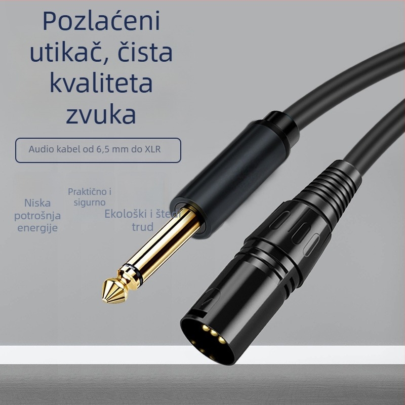 Zlatom obloženi kabel za mikrofon s 6,5 mm audio konektorom, bezoksidni bakar vodič, muški konektor