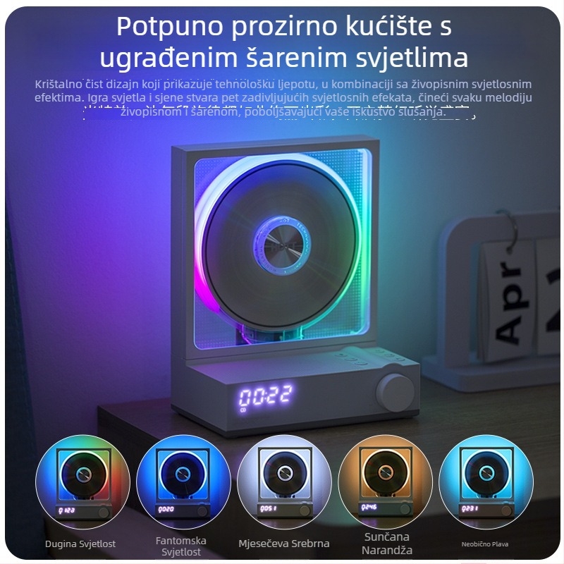 HOTT CD player C229A s RGB osvjetljenjem, dvostruki Bluetooth, reprodukcija TF kartice i USB, kompatibilan s CD/MP3/CD-R/CD-RW