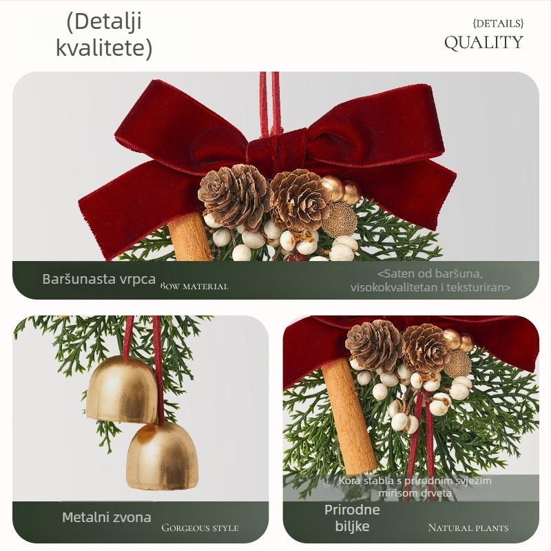 Božićni vijenac za vrata s visećim zvončićima – plastika i tkanina, brand Zhenhuan