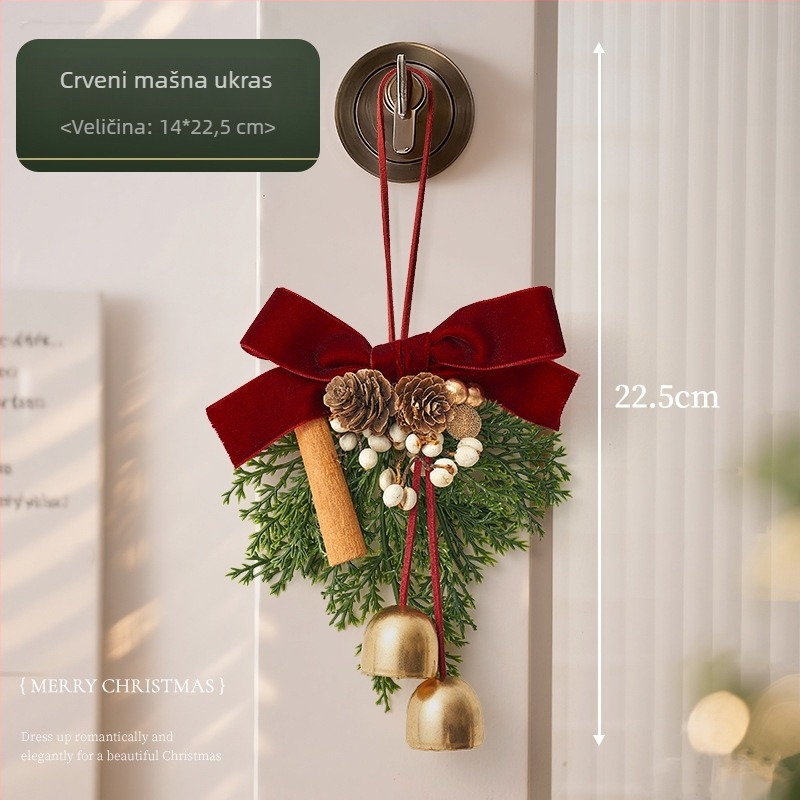 Božićni vijenac za vrata s visećim zvončićima – plastika i tkanina, brand Zhenhuan