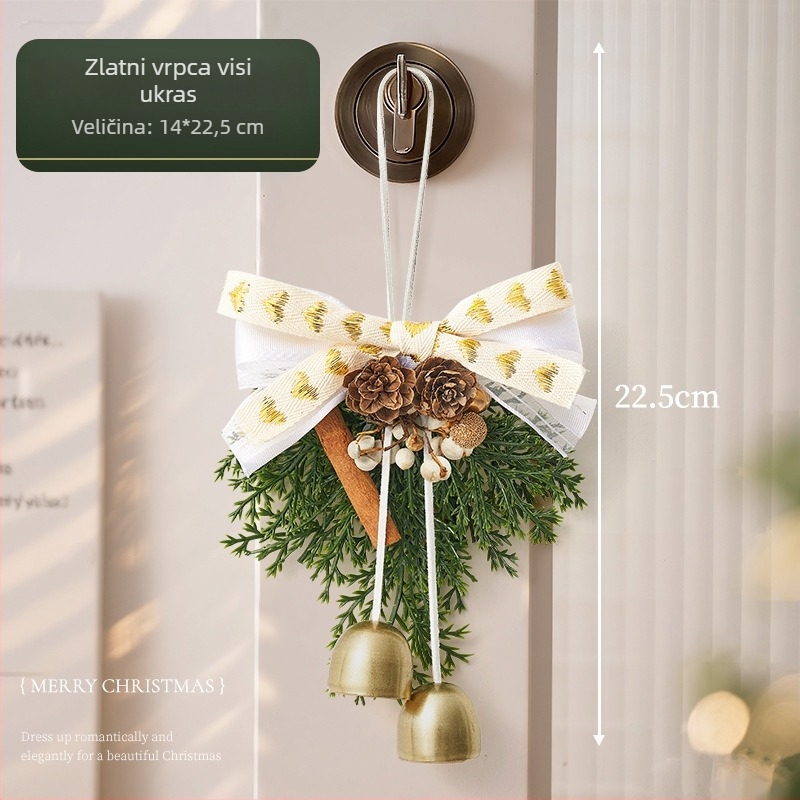 Božićni vijenac za vrata s visećim zvončićima – plastika i tkanina, brand Zhenhuan