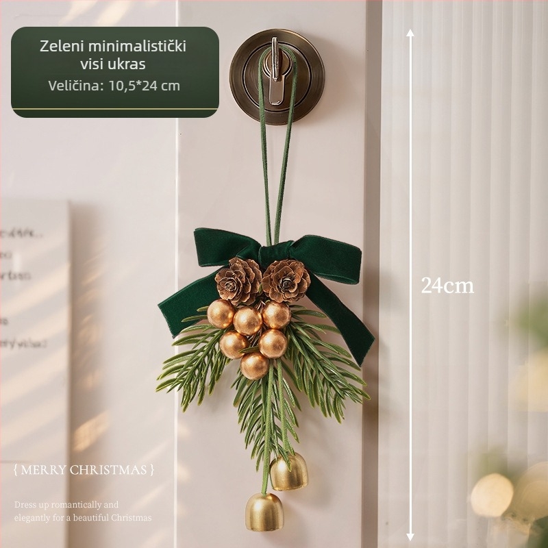 Božićni vijenac za vrata s visećim zvončićima – plastika i tkanina, brand Zhenhuan