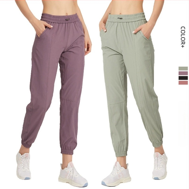 Ženske široke lagane hlače sa vezicom, lagano za trčanje i jogu, brzo se suše, 90% poliester, 10% spandex, srednji pojas