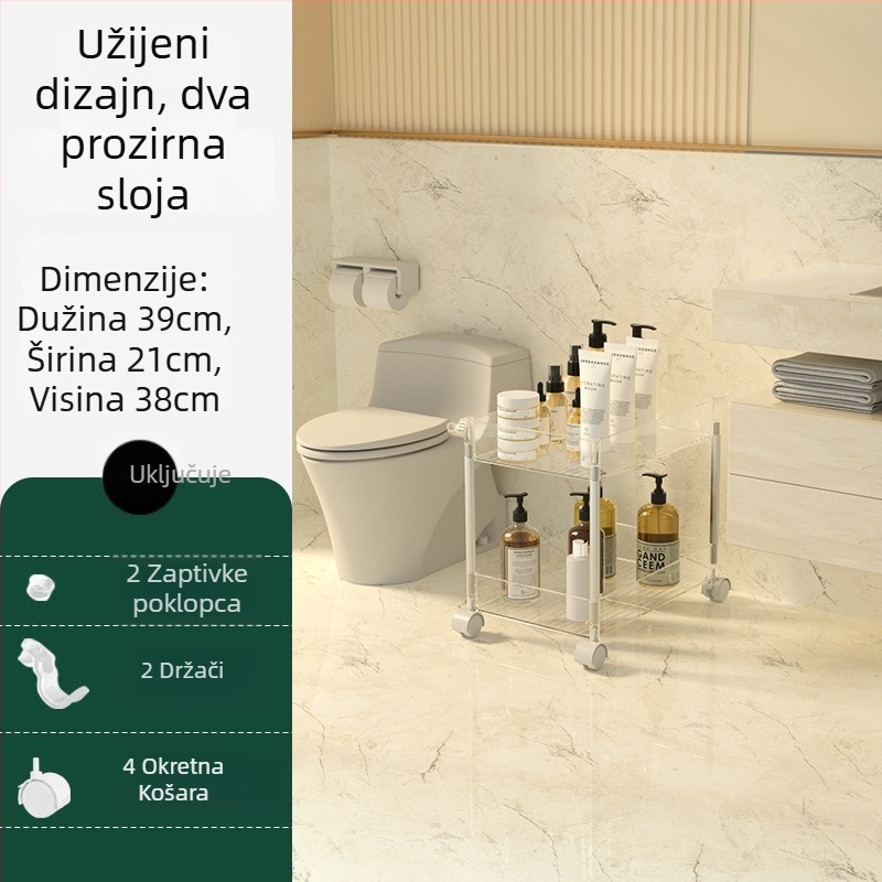 Četveroslojni prozračni plastični regal za skladištenje – mobilni, bez bušenja, za kuhinju, kupaonicu, spavaću sobu i dnevni boravak
