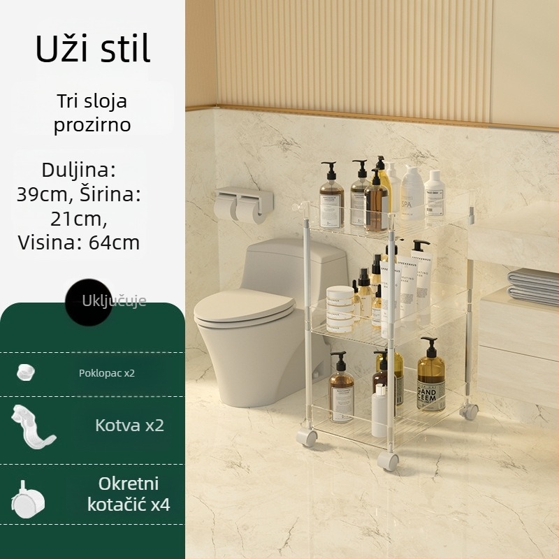 Četveroslojni prozračni plastični regal za skladištenje – mobilni, bez bušenja, za kuhinju, kupaonicu, spavaću sobu i dnevni boravak