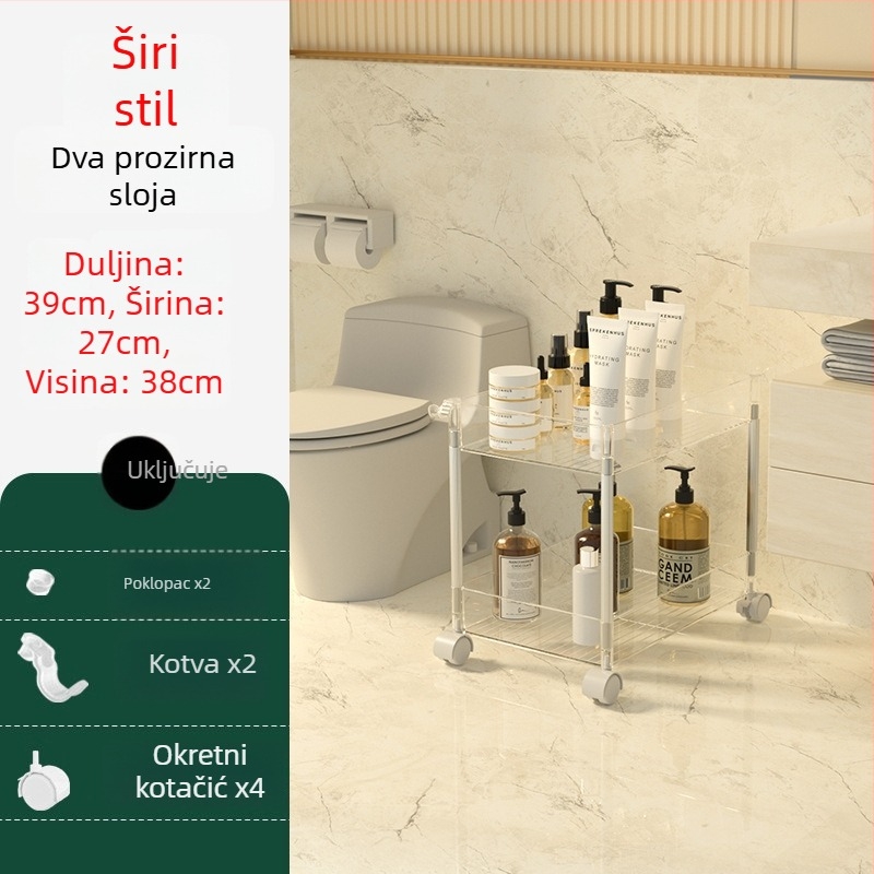 Četveroslojni prozračni plastični regal za skladištenje – mobilni, bez bušenja, za kuhinju, kupaonicu, spavaću sobu i dnevni boravak