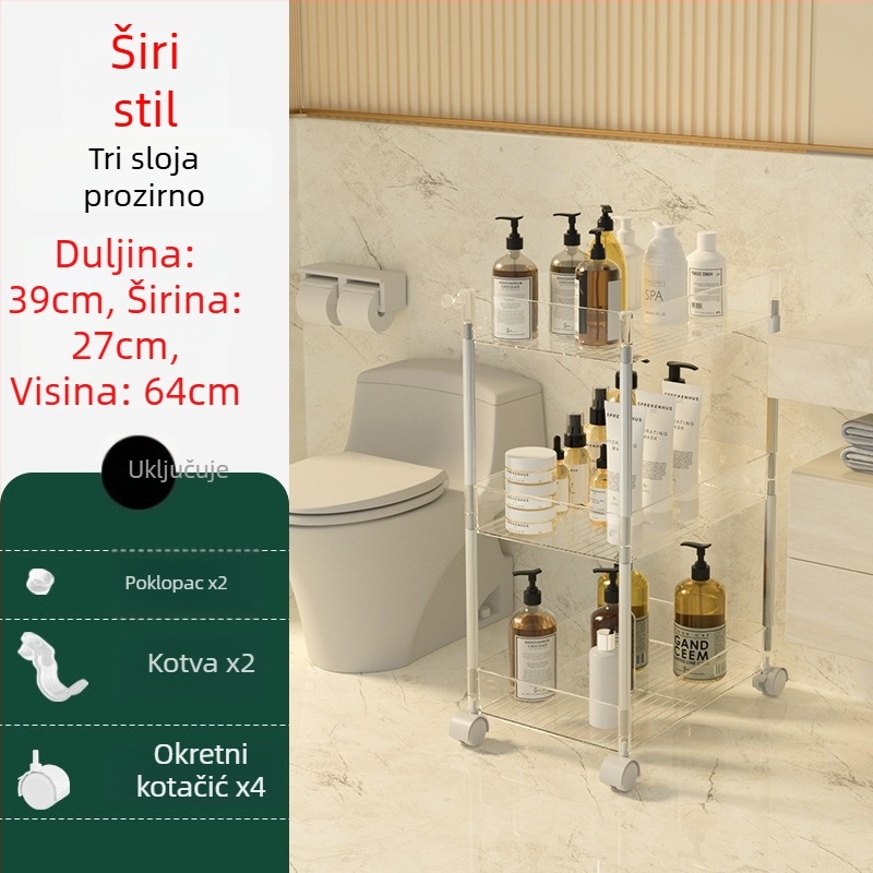 Četveroslojni prozračni plastični regal za skladištenje – mobilni, bez bušenja, za kuhinju, kupaonicu, spavaću sobu i dnevni boravak
