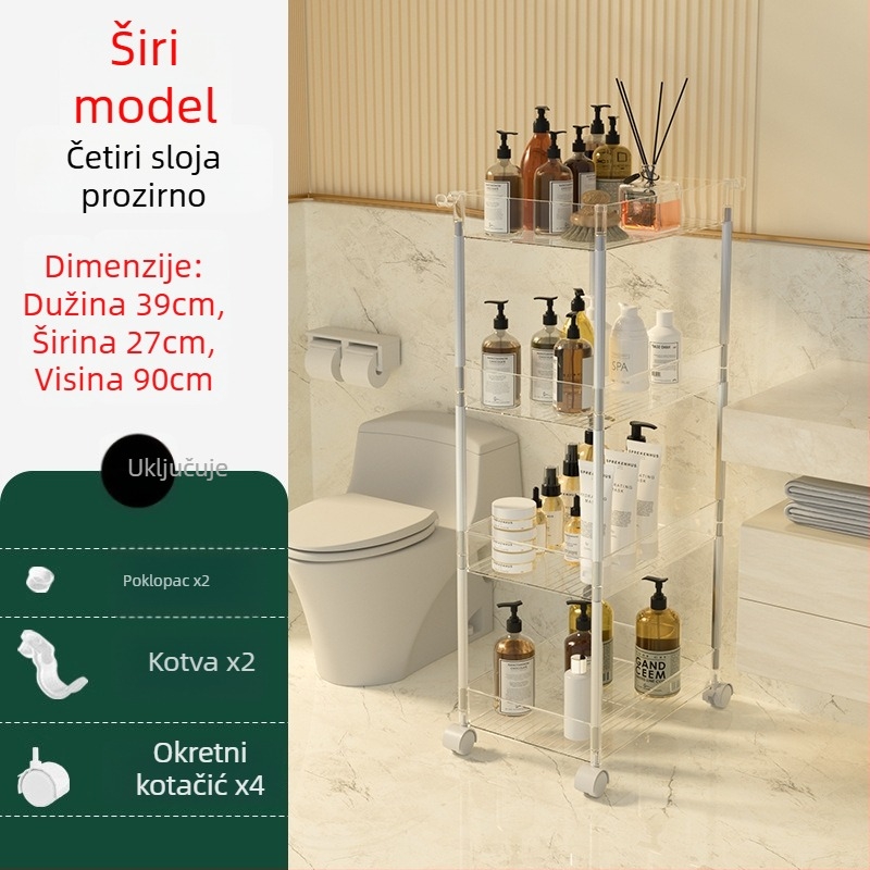 Četveroslojni prozračni plastični regal za skladištenje – mobilni, bez bušenja, za kuhinju, kupaonicu, spavaću sobu i dnevni boravak
