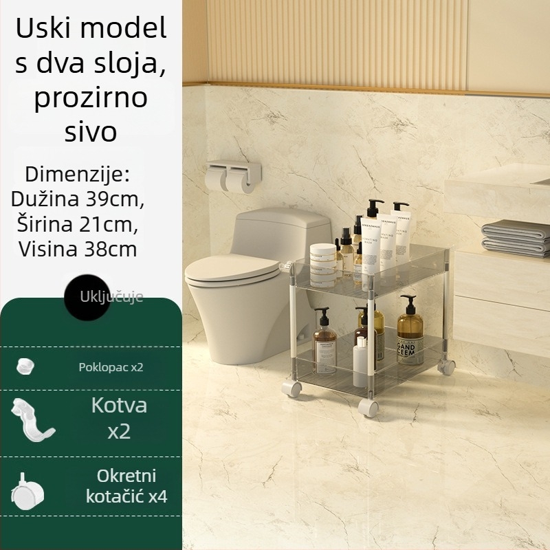 Četveroslojni prozračni plastični regal za skladištenje – mobilni, bez bušenja, za kuhinju, kupaonicu, spavaću sobu i dnevni boravak
