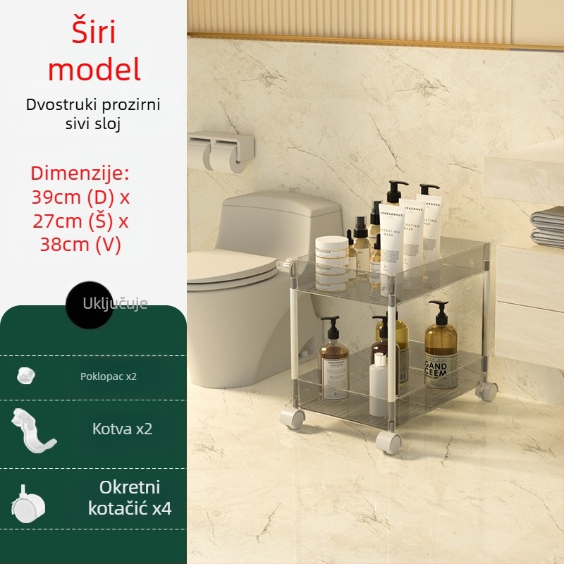 Četveroslojni prozračni plastični regal za skladištenje – mobilni, bez bušenja, za kuhinju, kupaonicu, spavaću sobu i dnevni boravak