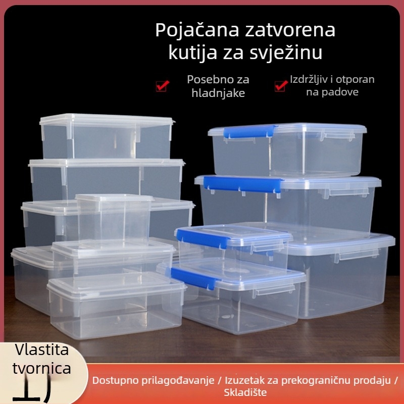 Plastična kutija za hranu s čvrstim poklopcem, kvadratna i prozirna, mikrovalno sigurna, kapacitet 1–5 L