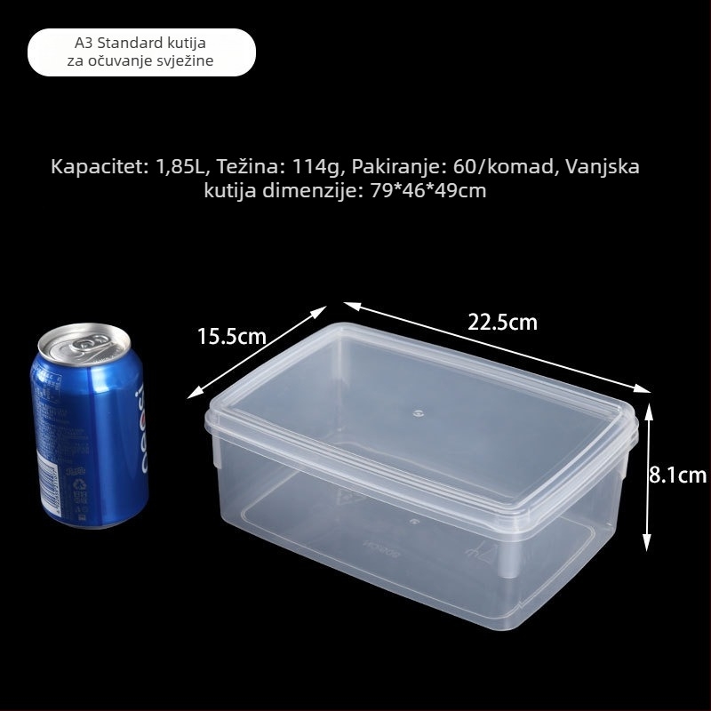 Plastična kutija za hranu s čvrstim poklopcem, kvadratna i prozirna, mikrovalno sigurna, kapacitet 1–5 L