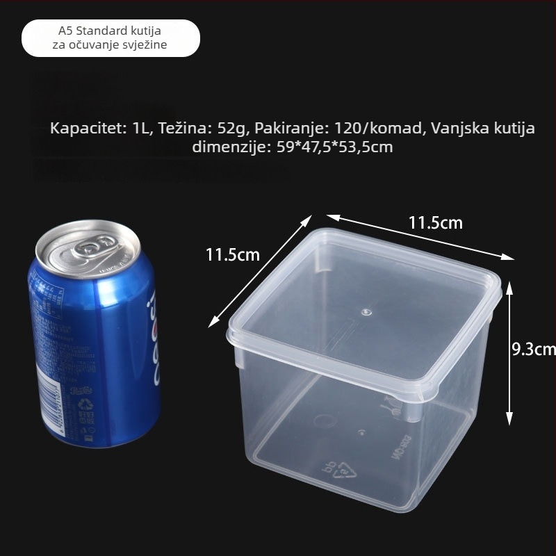 Plastična kutija za hranu s čvrstim poklopcem, kvadratna i prozirna, mikrovalno sigurna, kapacitet 1–5 L