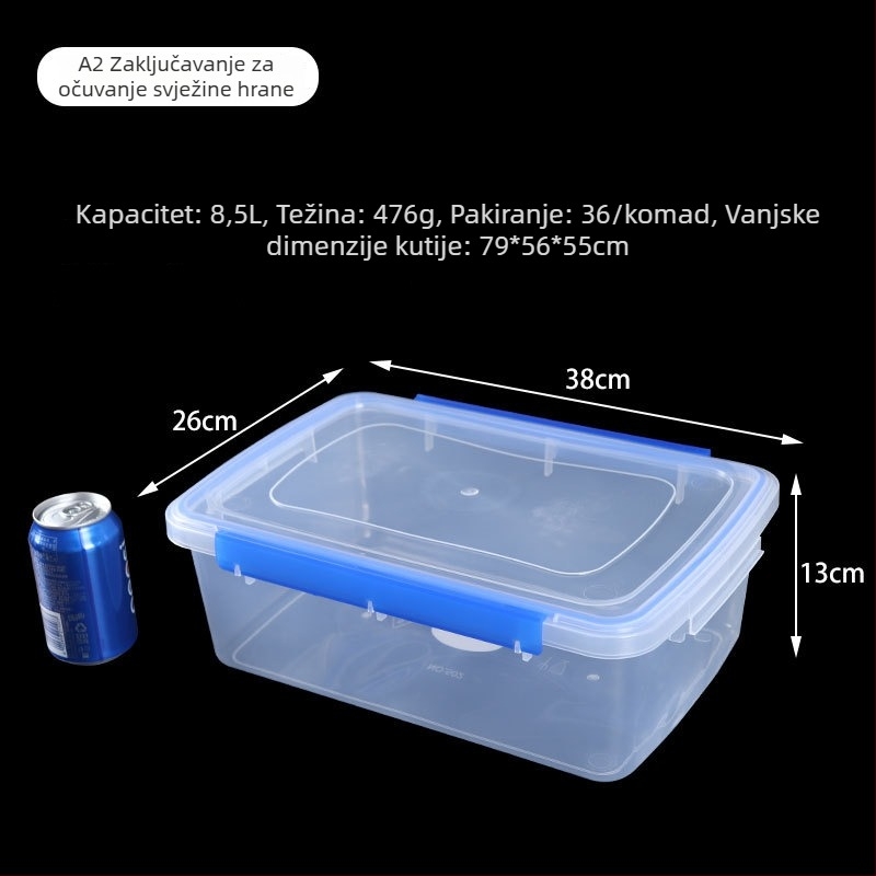 Plastična kutija za hranu s čvrstim poklopcem, kvadratna i prozirna, mikrovalno sigurna, kapacitet 1–5 L
