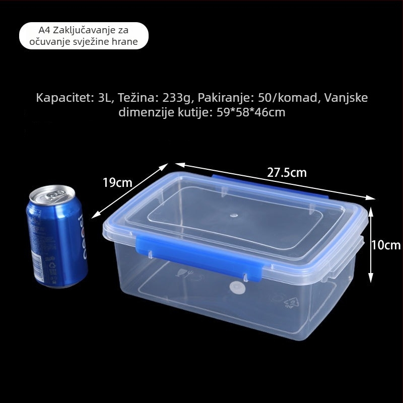 Plastična kutija za hranu s čvrstim poklopcem, kvadratna i prozirna, mikrovalno sigurna, kapacitet 1–5 L