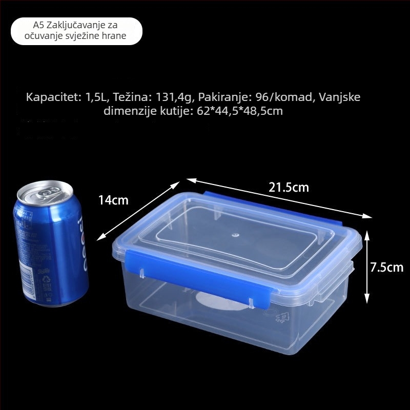 Plastična kutija za hranu s čvrstim poklopcem, kvadratna i prozirna, mikrovalno sigurna, kapacitet 1–5 L