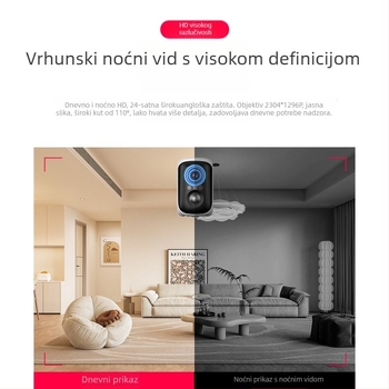Unutarnja bežična kamera s baterijom i AI detekcijom, 3,6 mm objektiv, 3 MP noćno snimanje, kontrola putem aplikacije