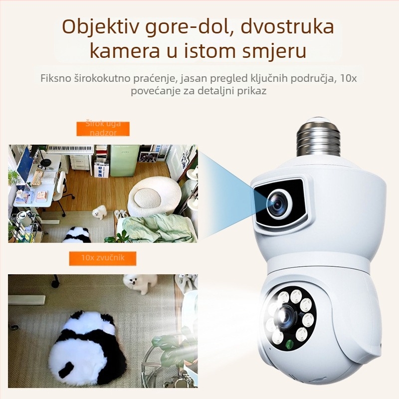 IP kamera sa dvostrukim objektivom, žarulja E27, unutarnja upotreba, 1080P puna boja, pametno nadgledanje, IR do 15 m