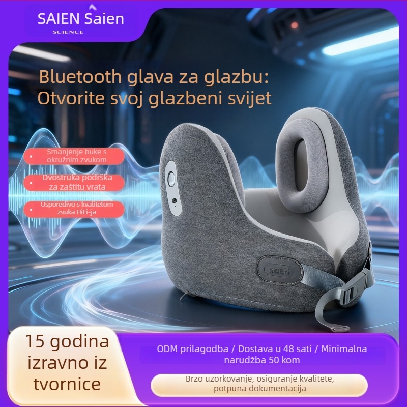 Jastuk za vrat s memorijskom pjenom, U-oblik putni jastučić, navlaka od 100% pamuka, težina 0.5-1.0 kg, modern minimalistički dizajn.