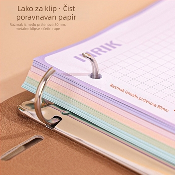 Mekana kožna bilježnica s uklonjivim kućištem, 4 rupe, unutarnji listovi od uvezenog papira, 100 listova (200 stranica)