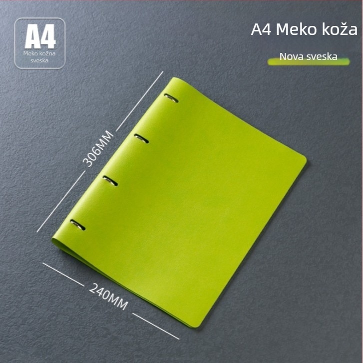 Mekana kožna bilježnica s uklonjivim kućištem, 4 rupe, unutarnji listovi od uvezenog papira, 100 listova (200 stranica)