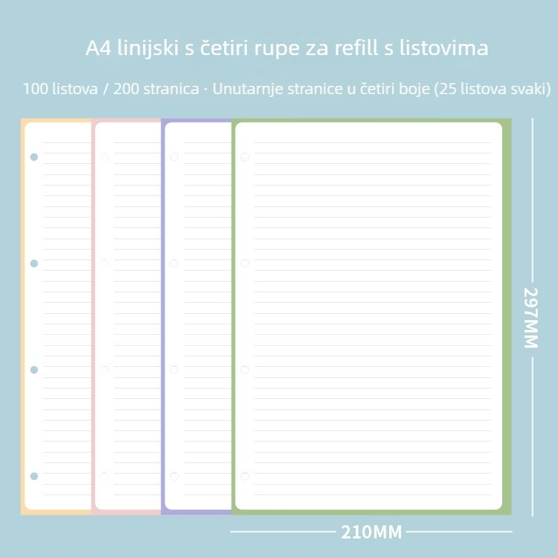 Mekana kožna bilježnica s uklonjivim kućištem, 4 rupe, unutarnji listovi od uvezenog papira, 100 listova (200 stranica)