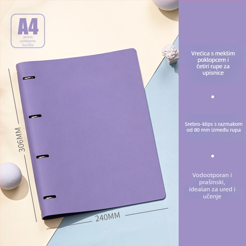 Mekana kožna bilježnica s uklonjivim kućištem, 4 rupe, unutarnji listovi od uvezenog papira, 100 listova (200 stranica)