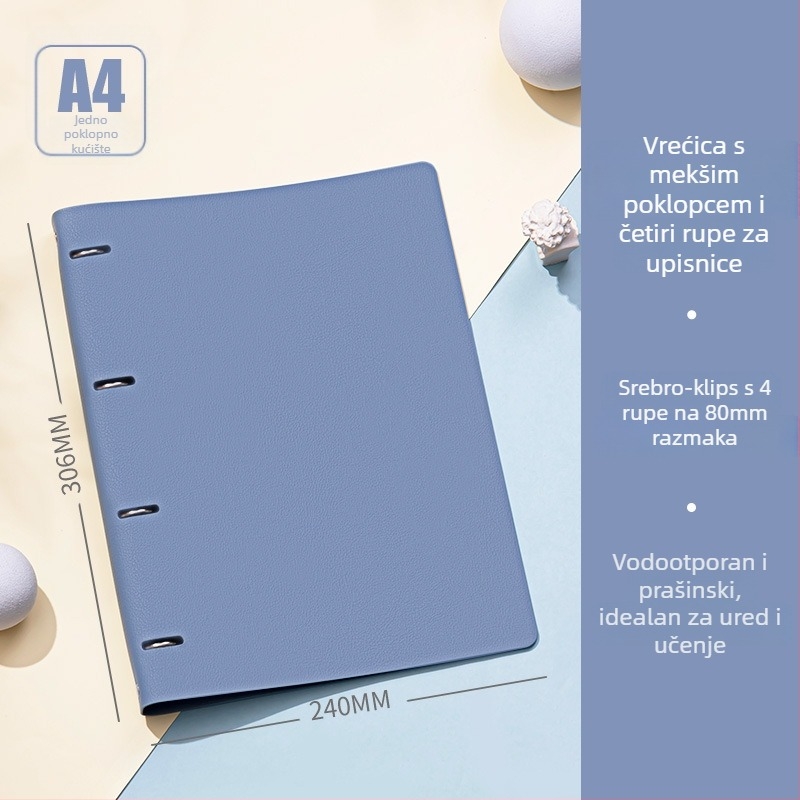 Mekana kožna bilježnica s uklonjivim kućištem, 4 rupe, unutarnji listovi od uvezenog papira, 100 listova (200 stranica)