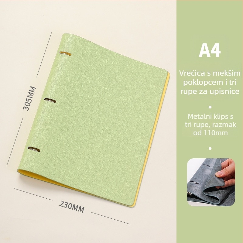 Mekana kožna bilježnica s uklonjivim kućištem, 4 rupe, unutarnji listovi od uvezenog papira, 100 listova (200 stranica)