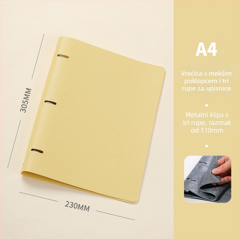 Mekana kožna bilježnica s uklonjivim kućištem, 4 rupe, unutarnji listovi od uvezenog papira, 100 listova (200 stranica)