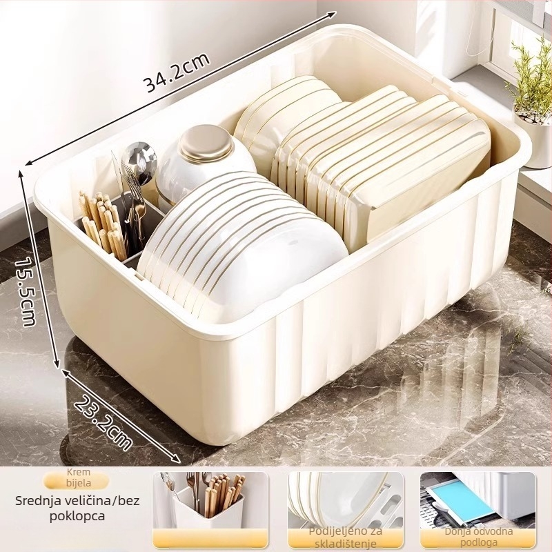 Stolni odvodni stalak za suđe; plastični; stolna instalacija; pogodan za zdjele i tanjure; moderan minimalistički stil