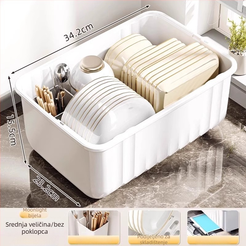 Stolni odvodni stalak za suđe; plastični; stolna instalacija; pogodan za zdjele i tanjure; moderan minimalistički stil