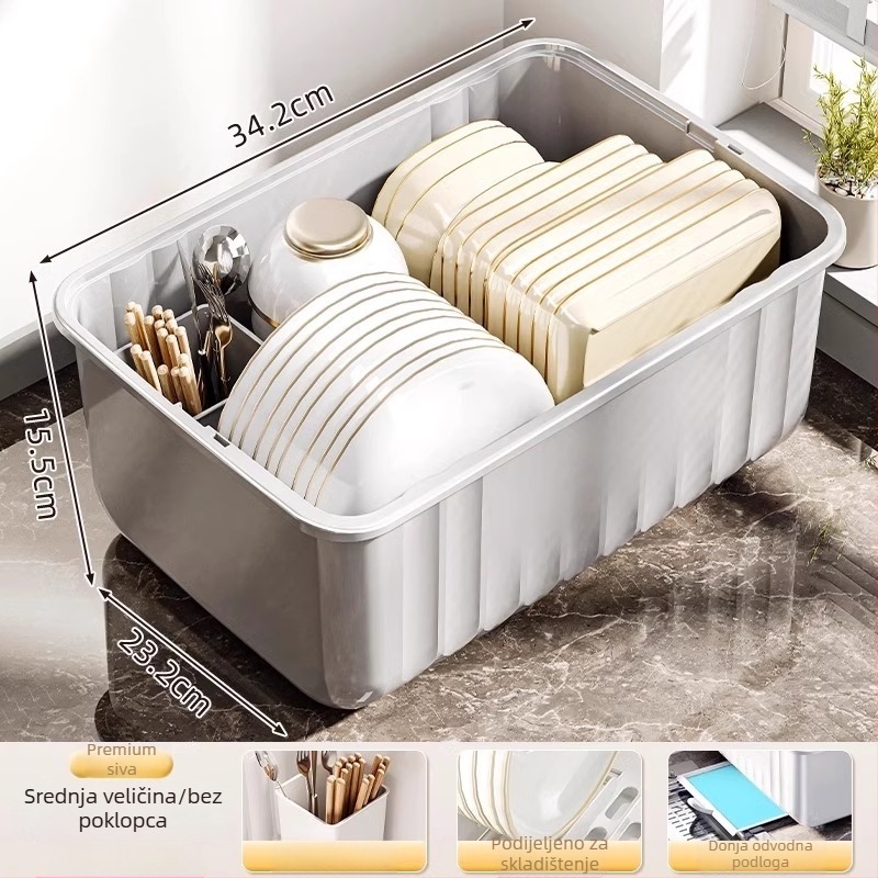 Stolni odvodni stalak za suđe; plastični; stolna instalacija; pogodan za zdjele i tanjure; moderan minimalistički stil