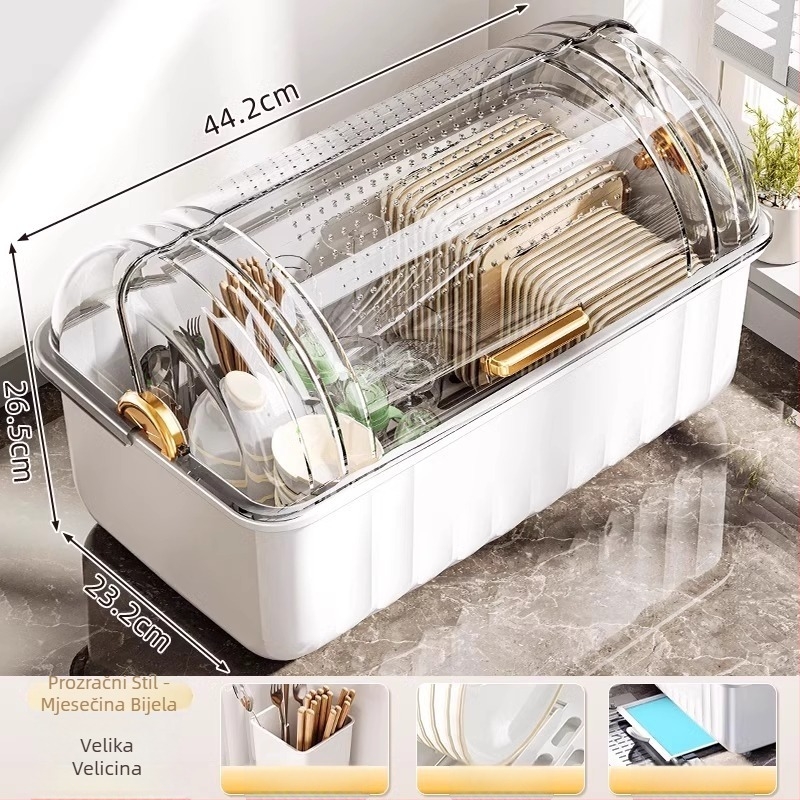 Stolni odvodni stalak za suđe; plastični; stolna instalacija; pogodan za zdjele i tanjure; moderan minimalistički stil