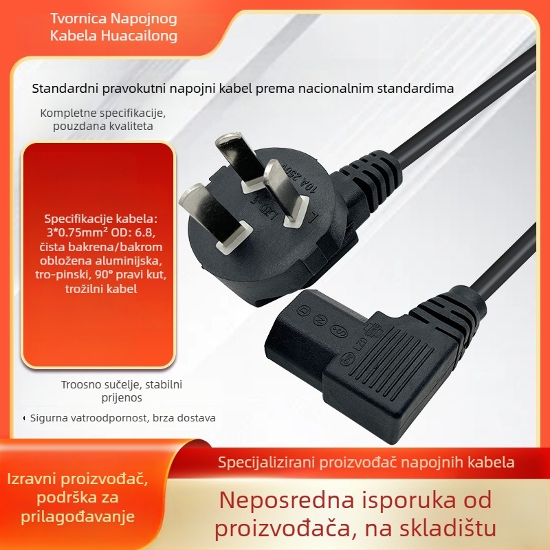 Napajanje za trčanje s 90° kutom, trostruka utičnica nacionalnog standarda; PVC kućište, 3C certifikat; pogodan za računalo, TV i ostale kućanske uređaje