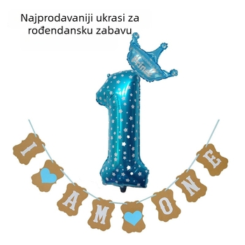 Rekviziti za uređenje prostora za rođendansku proslavu s balonima u obliku krune i visećim ukrasima